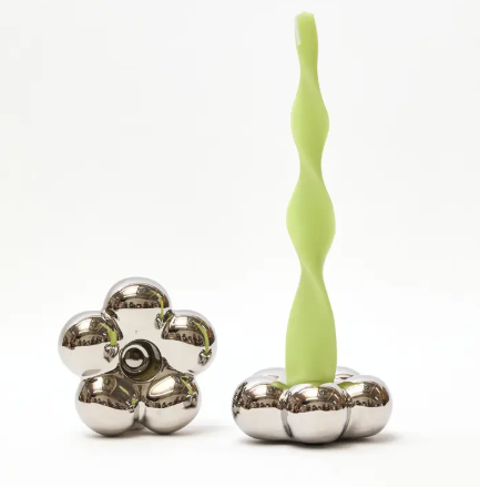 Modern silver-toned ceramic flower set made in the USA, perfect for adding a sleek botanical touch to home decor.