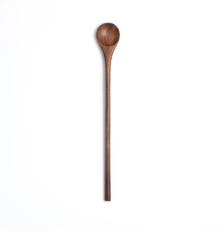 A beautifully crafted 12-inch stirring and tasting spoon made from dark walnut wood, showcasing its elegant and simple design.