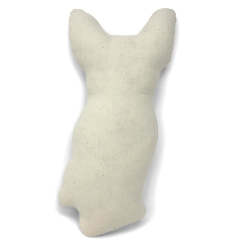 The reverse side of the Boston Terrier pillow, highlighting its soft, plush filling and simple stitching.