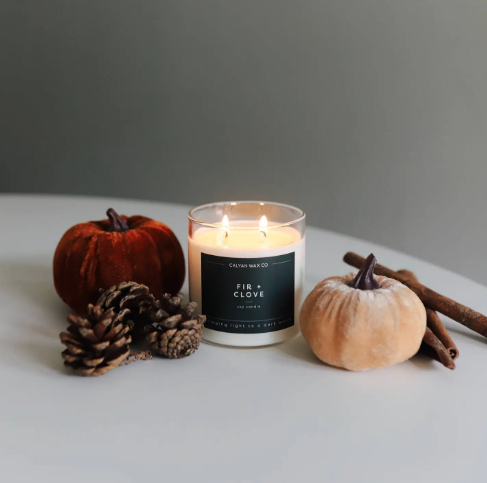 A seasonal scented soy candle capturing the rich aromas of the winter holiday season.