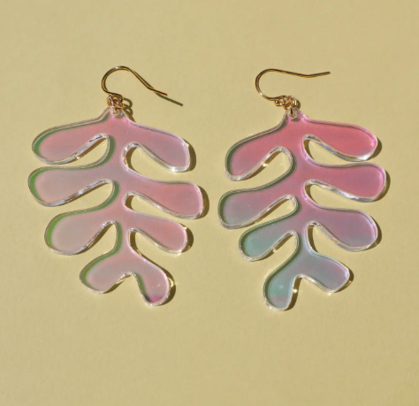 Other shapes Iridescent Sango Earrings, showcasing the color-shifting acrylic coral shape on a gold-filled hook for a mesmerizing look.