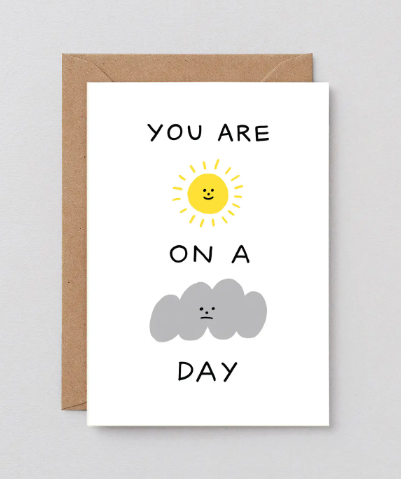 Cheerful and modern greeting card by artist Holly St Clair for Wrap featuring a pop of yellow and bold text.