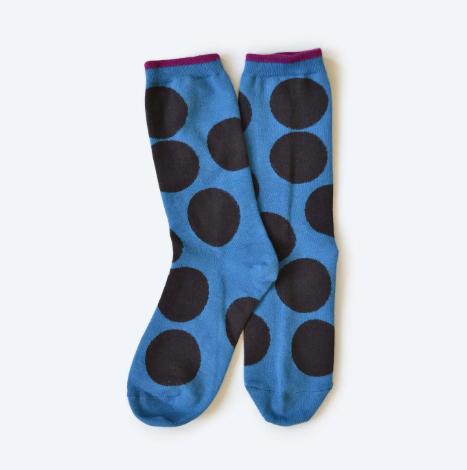 Big Dot Blue: Lightweight, comfy crews with color of blue and dark brown polkadot socks.