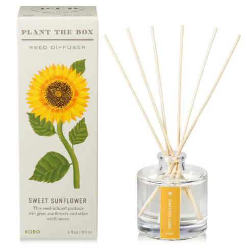 Brighten your home sanctuary with the Sweet Sunflower Diffuser by KOBO, pairing a sunny floral reed diffuser with eco-friendly plantable seed packaging.