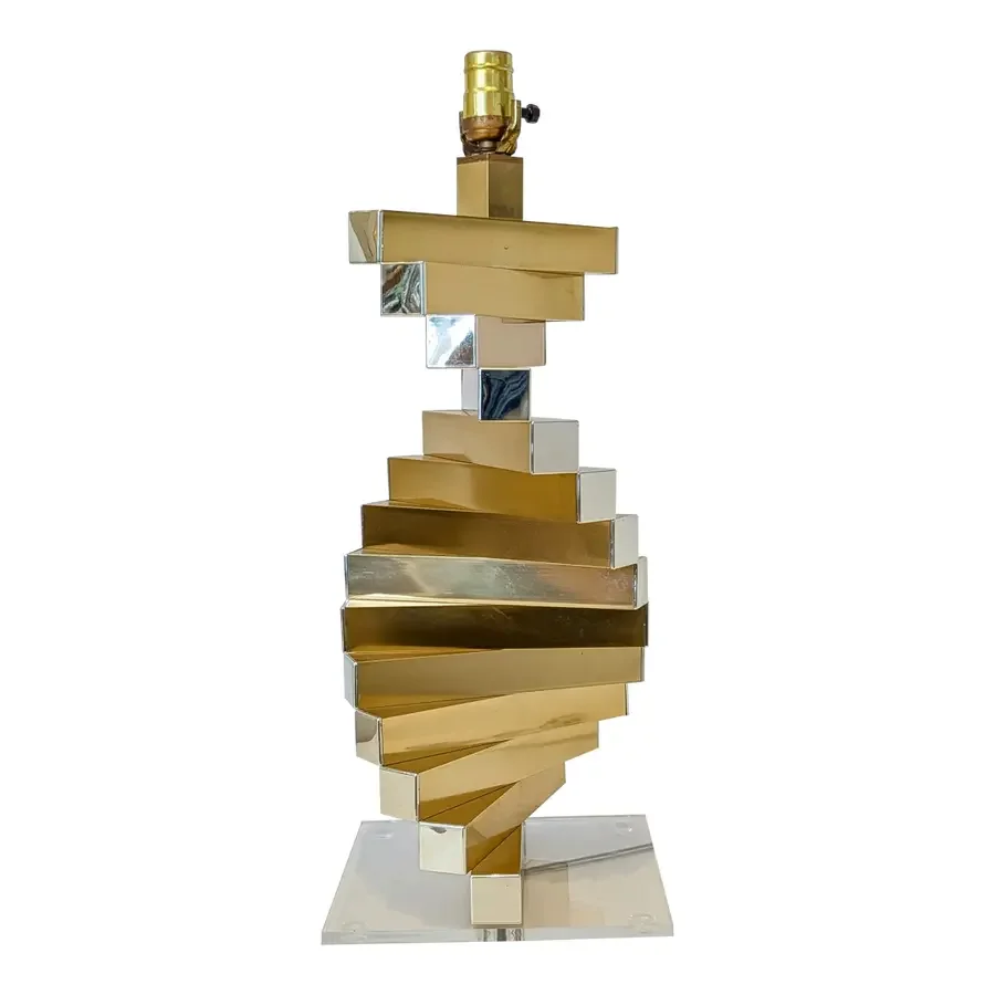 Willy Rizzo for Lumica Polished Brass Spiral Lamp, 1970s