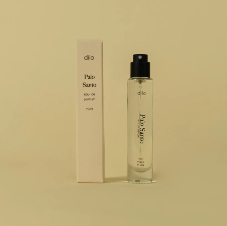 The Palo Santo scent by dilo with a fine mist sprayer, designed and blended in Philadelphia for on-the-go wear.