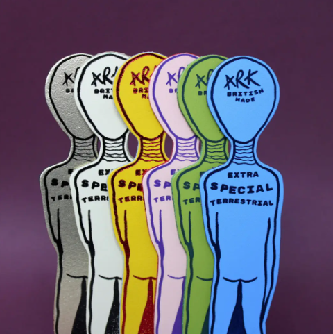 A stylish and otherworldly leather bookmark featuring a fun embossed 'Extra Special Terrestrial' on the reverse.