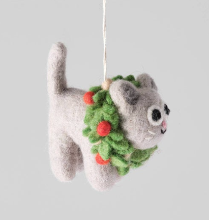 Ernest, Cat in Wreath Hanging Felt Ornament