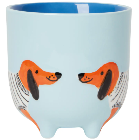 A side view of the dachshund critter mug, showcasing the dachshund on both sides of the mug and its charming design.