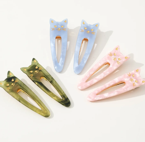 Colorful Pointed Cat Face Barrette Hair Clip (Set of 2)