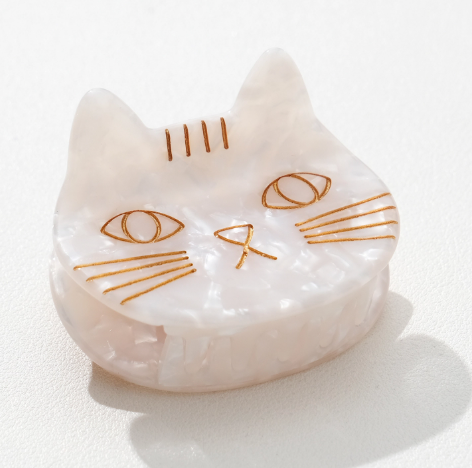 Ginger Hand Painted Cat Claw Clip by Adorro | Eco-Friendly Hair Accessory - Ivory