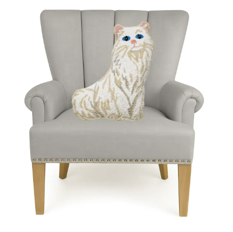 A charming feline-inspired accent pillow with a hidden zipper and plush insert for a stylish sofa.