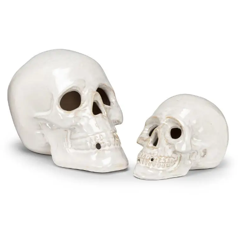 A stylish and modern white porcelain skulls, showcasing its glossy finish.