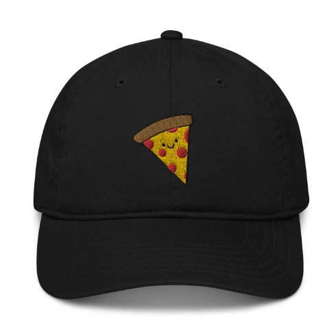 Sincerely, Rob's "Slice of Life" Organic Dad Hat, featuring a fun pizza slice embroidery on sustainable, comfortable organic cotton.