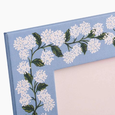 A close up of the  Hydrangea Paper Wrapped Picture Frame.