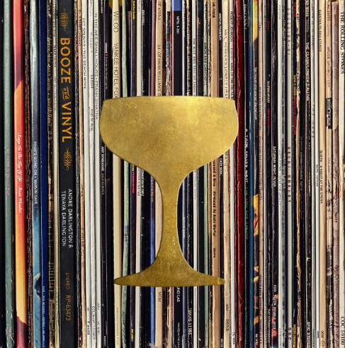 A stylish close-up of the Booze & Vinyl cover, designed to leap off the shelf.
