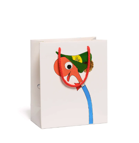 A premium medium-sized gift bag featuring a large illustration of Richard Scarry's Lowly Worm with a cotton rope handle.