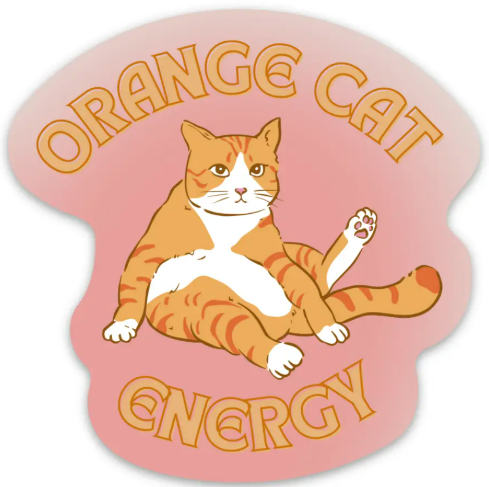 A vibrant Orange Cat Energy sticker by GetBullish featuring a playful and colorful ginger cat design.