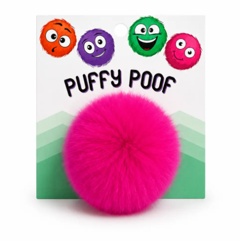 Bring vibrant fun to playtime with the Puffy Poof Cat Toy by Koira, featuring a bright pink fluffy plush ball design.