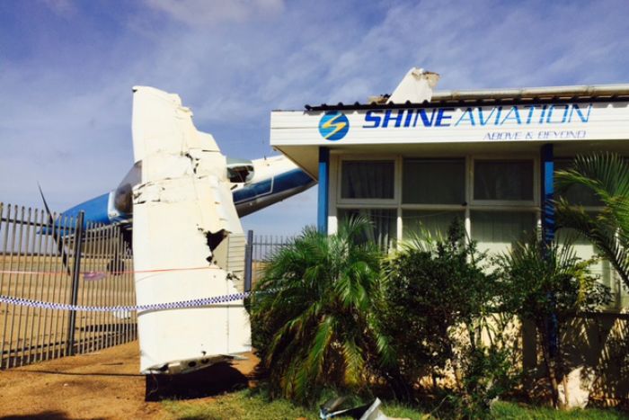 This light plane was damaged in Carnarvon during the cyclone. (Picture:&nbsp;ABC News,&nbsp;Robert Koenig-Luck)