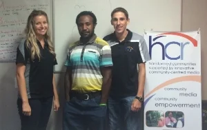 Celeste (right), Sidney (centre) and Dane (left) in the office.