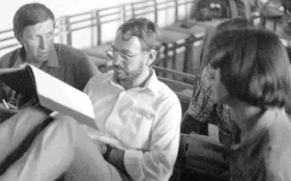In this photo, a translator is helping me to work through a programmer’s proposals during a mentoring session on a launch on the Amur River that flows through Khabarovsk , 30 kilometres from the Chinese border in Siberia.