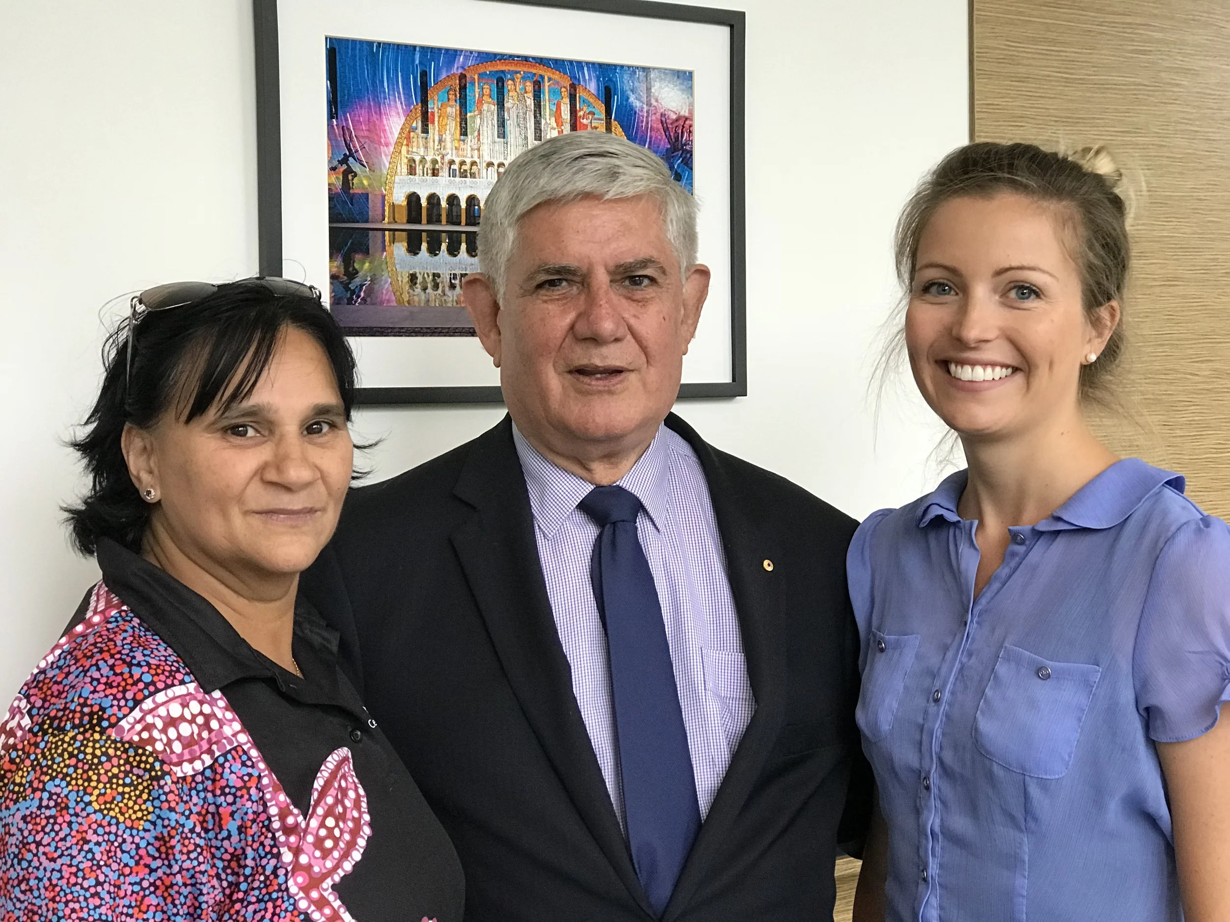 Left to right: Lenny Papertalk from WACRH, Minister Ken Wyatt and Celeste Larkins