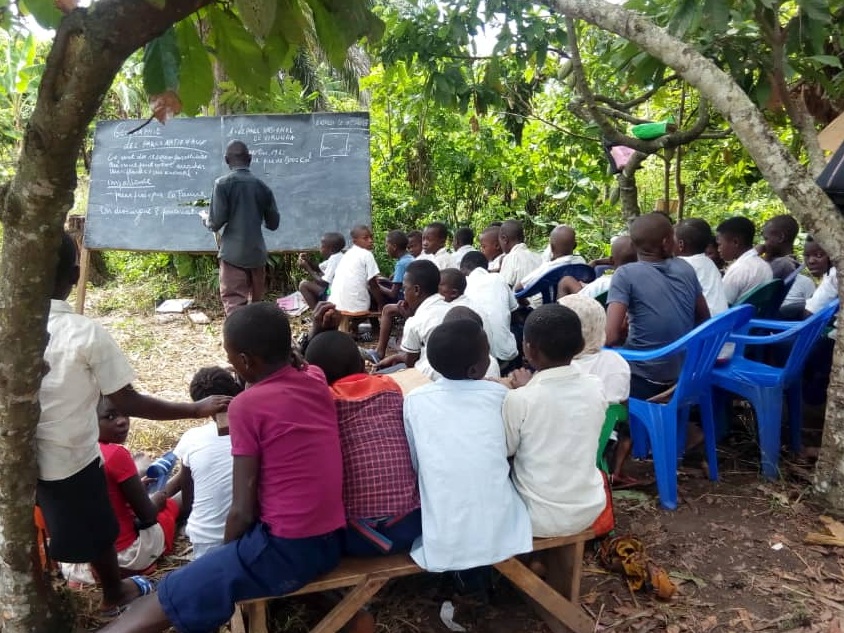 Makeshift classrooms have been set up to provide education and some stability for displaced children