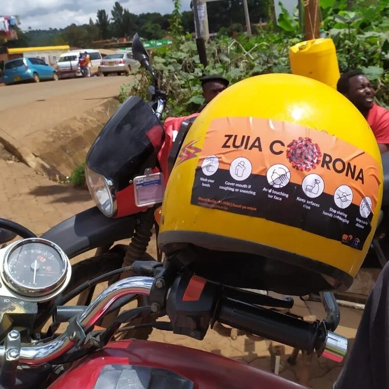Boda boda helmet with corona advice