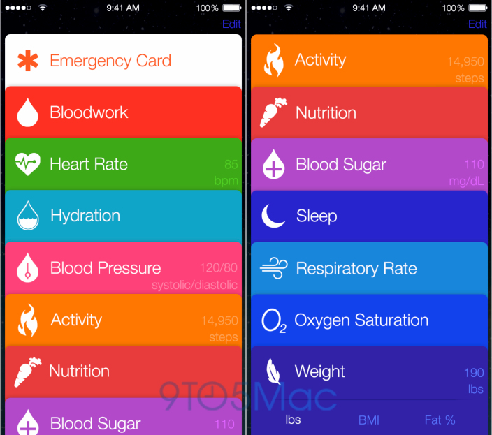 Screen shot of Apple's rumored Healthbook app