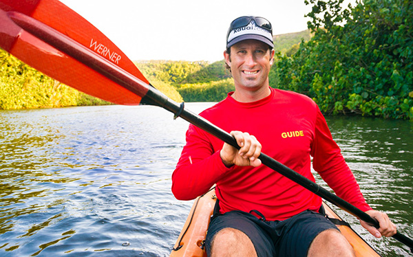 An expert kayaker, Aaron Martin and his staff lead tours of the Wailua River and other locations on Kauai.