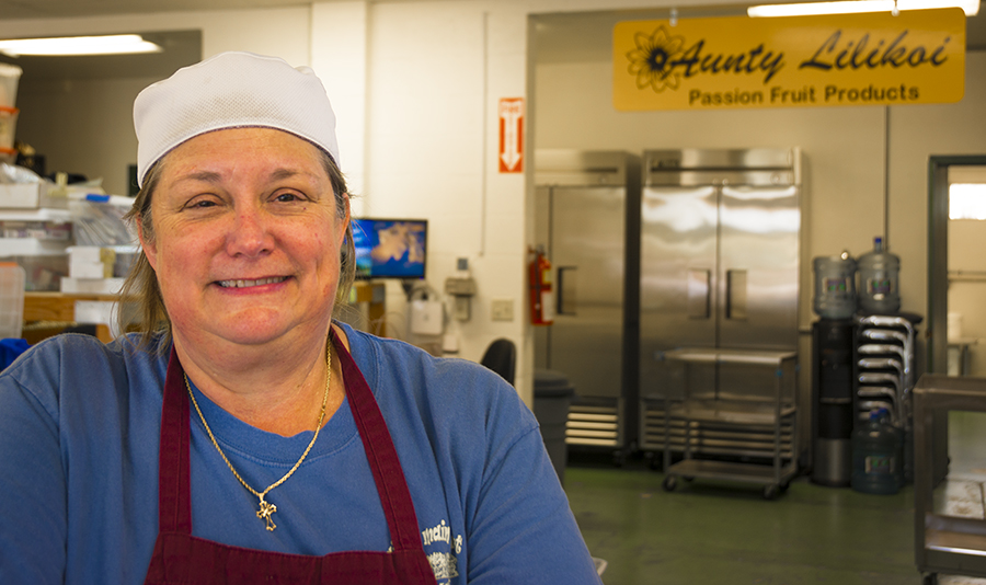Lori Cardenas is co-owner of Aunty Lilikoi Passion Fruit Product s in the Kaua'i town of Waimea. Their line of passion fruit jellies, fruit butters, passion wasabi mustards and body care products are exceptional, all made with an ohana (family) spirit that typifies the small businesses of Kaua'i. 