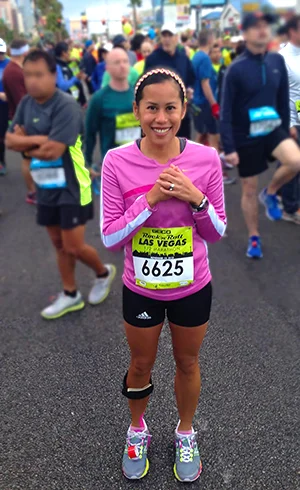 Cheryl awaiting the start of the Las Vegas Marathon.