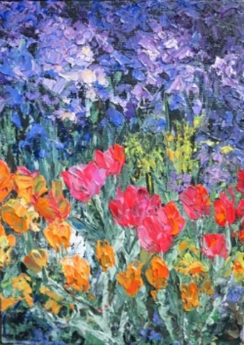 "Phlox and Tulips" 7" x 5" acrylic on panel