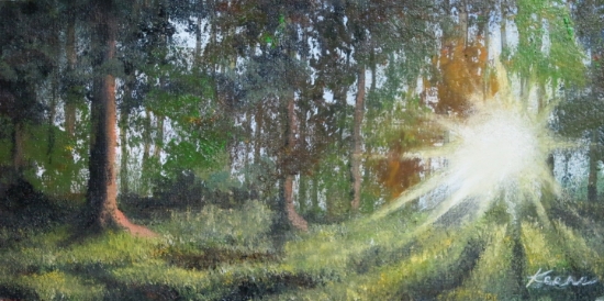 "Sunlit Woods" 4"x 8" Oil on paper panel $50 