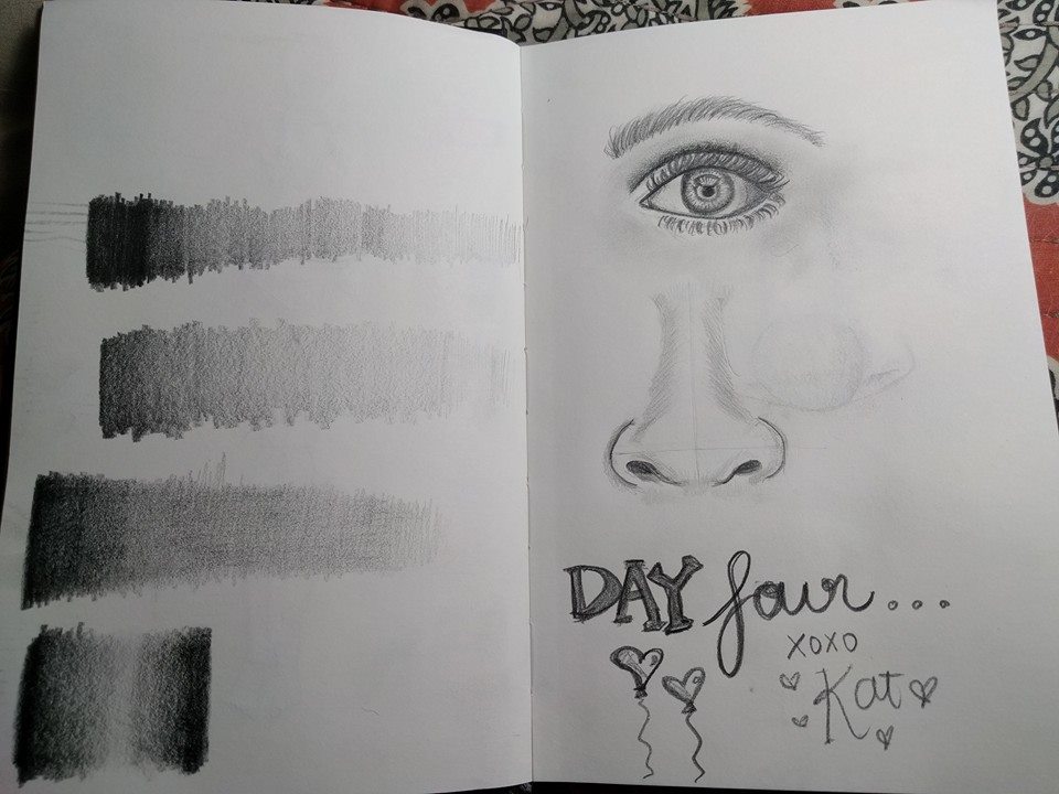 Day 4 of Creativity Challenge y'all! Got home and was tired after a long day, and all I could think of was creating something. I was playing around with a pencil set that Fred Merritt-Gambrill got me in a sketchbook. Totally loving these pencils today! I've always wanted to draw portraits - one of those things I thought I'd never be able to do - too intimidating, I'm not an artist, I'm just not the kind of person who can really draw, on and on the mind runs round the hamster wheel. So, today I Googled how to draw an eye and how to draw a nose, and I did it. I know I've got ways to go before I am able to draw what I see in my mind's eye, but this is the beginning. I am proud of it and think it's the best eye and nose I've ever drawn!! Fred said so too. ❤ (I also was practicing some gradient shading.) I am open to any tips or suggestions or exercises that can help btw! I also had this new desire to learn to play the drums after watching Mark Schulman 's rad drum clinic today - super inspired to screw all the limitations and beliefs I can't do things and just do them. It's just about baby steps. So, I hit a drum pad and learned to feel it bounce back thanks to Alex Avenue, and use my wrist. Yay! And I saw the cutest pair of pink drum sticks and I want them. Soon. Mark said he might be able to get me a pair so that's rad. Also met Frank Corby, a pro golfer and was inspired to take a lesson sometime soon. Again, something I've always wanted to do but too scared to do it. Will keep you posted! It gives me butterflies in the tummy but I remember this is just excitement! So, I encourage you all to take some risks, put yourself out there, and do something you've always dreamed of doing. There's a reason it calls to you!!! U just gotta listen. Usually, the things that make you the most nervous/excited are the things that will give you the greatest joy once you start, because you really care about them or are passionate about them. Remember to be gentle and compassionate with yourself and congratulate yourself on even the smallest steps. Encouragement goes a much longer way than punishment when learning something new. I've also been afraid of "looking stupid" or "being bad" at something, all reasons that have stopped me from doing what my heart calls me to do. Let's release these thoughts and do what we were born to do - freaking enjoy life y'all. I'm with you 100%. Xxxoxoxoxo Kat PS. I've been getting such wonderful messages and I'm just not able to write back to them all right away. Please do not take this personally or think I am ignoring you or don't like you! I need my time and space to re-generate so I can continue to create and connect with you all the best and more authentic way I can. Trust - u don't want me to respond when I'm tired, cranky, achy, haven't had time to meditate or do yoga, too many things in my plate, or the worst, HANGRY. haha. Just ask Fred. PPS. I'm getting these butterflies and nervous feelings before posting this. I'm doing it anyway!!! Ahhh!!