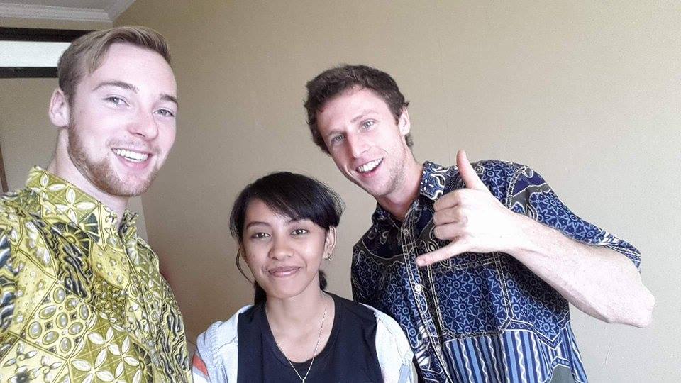 Sari with Laurence and Jo - showing off their batik shirts