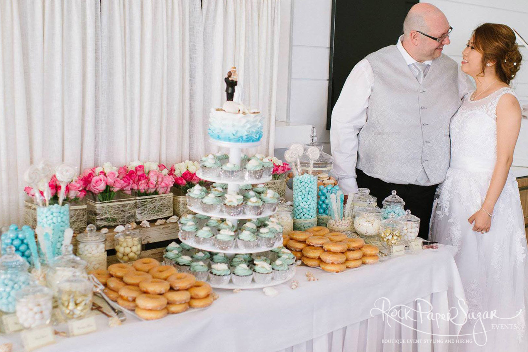 Wedding ~ Dessert Table, Vase Hire for Flowers, Room Set Up Kathleen provided us with a wonderful service and I think the pictures speak for themselves about her amazing skills. She understood our ideas for the theme & styling we wanted very well and was so easy going and helpful. Even helped us arrange several other things for our day, including chair covers & macarons. Highly recommend Kathleen and Rock Paper Sugar Events . Thank you for creating such a fantastic candy bar for our wedding! Ernest and Lien