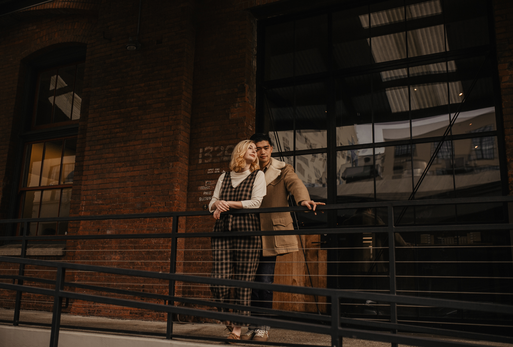 fashionable couple wearing vintage clothing in downtown Portland Oregon