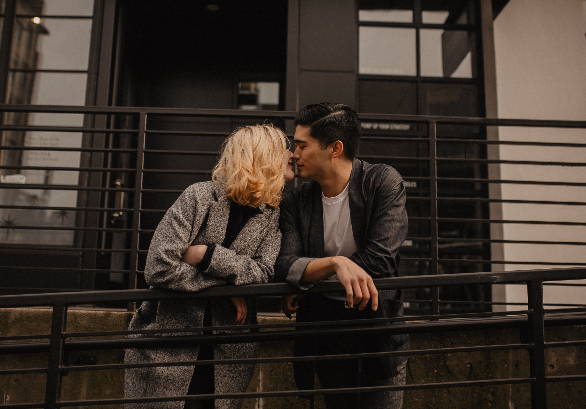 fashionable couple photos in downtown Portland Oregon