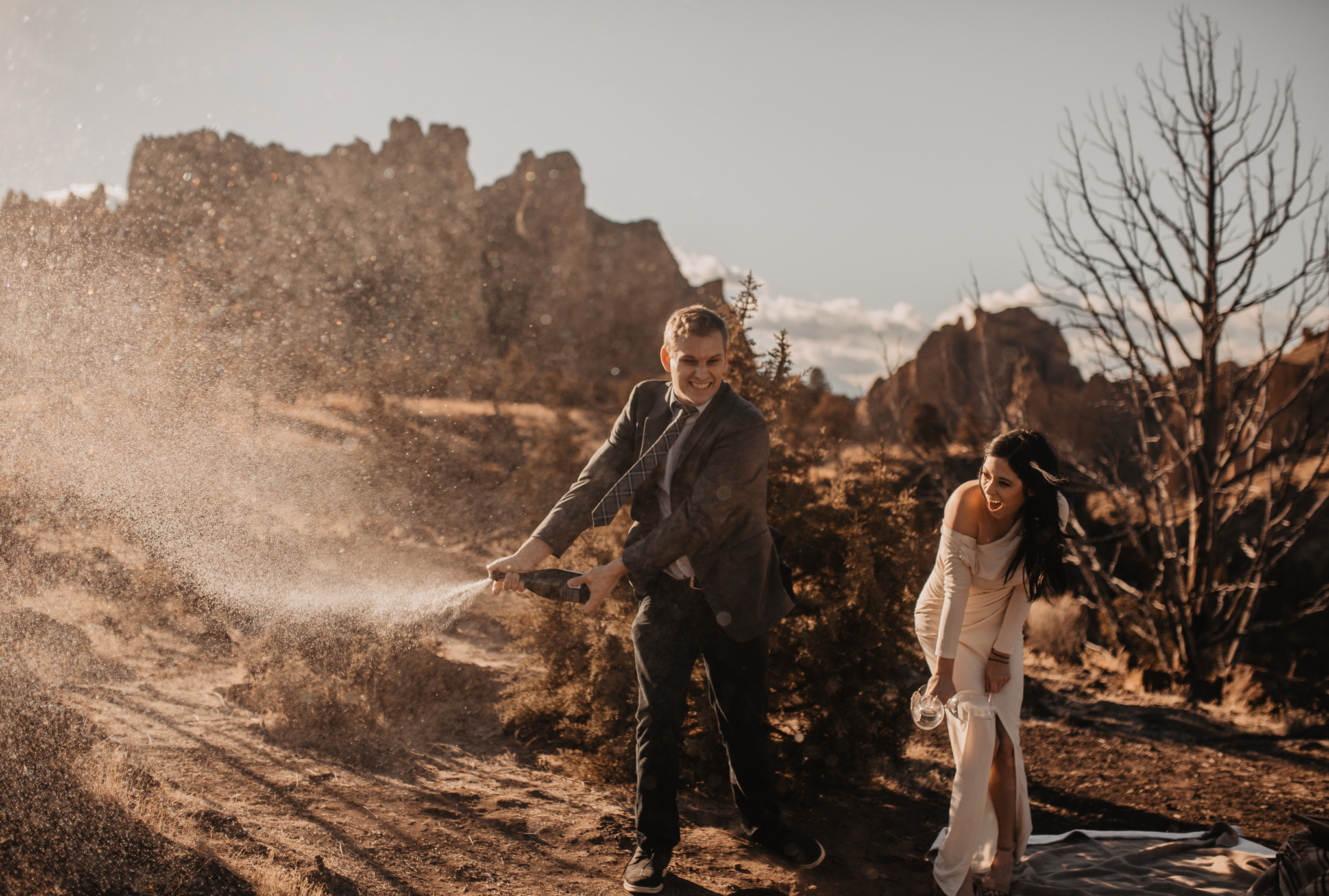 Smith Rock Elopement champagne cheers