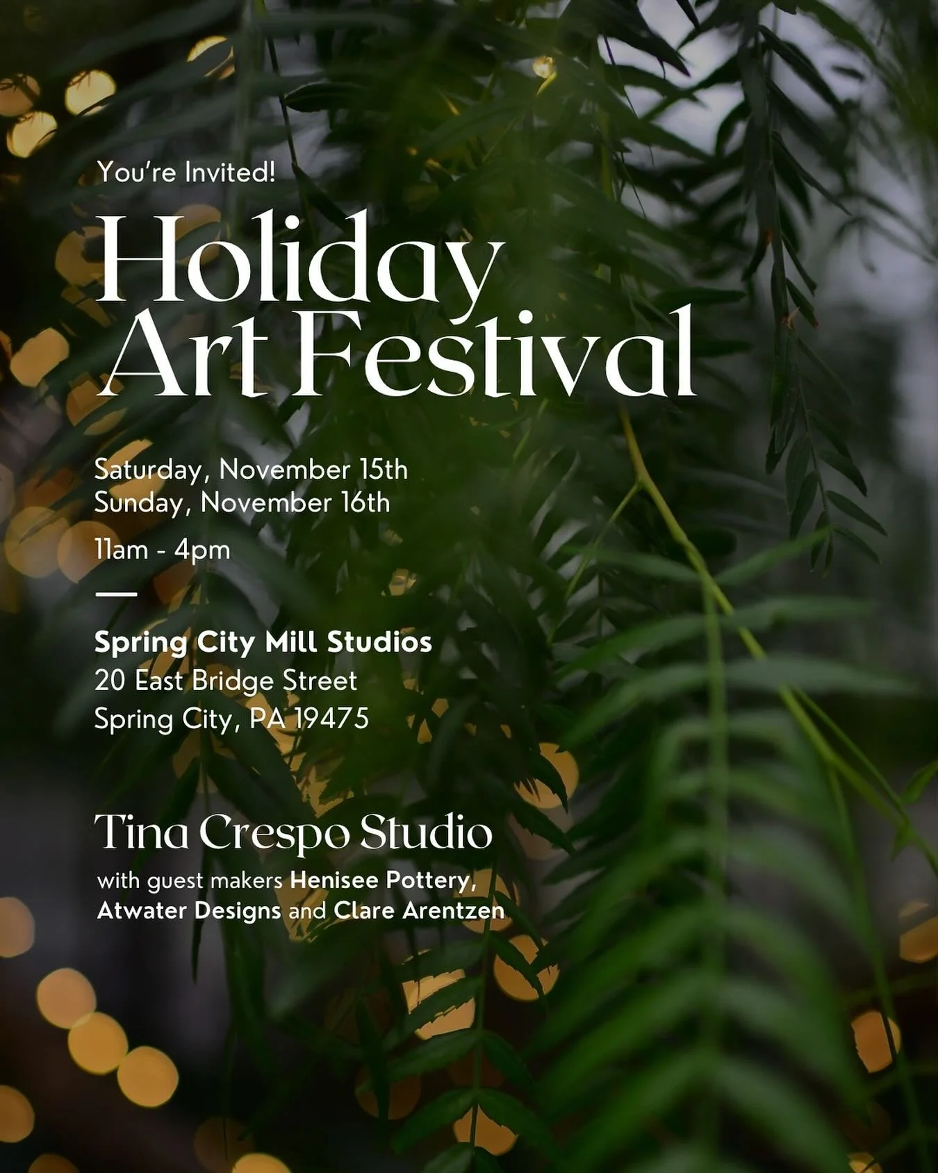 ✨Our annual Holiday Art Festival at @springcitymillstudios is two weeks away ✨

Join us as we turn the building into a festive Holiday shopping experience! Plus, meet our new studios on the basement level. 

Pop into my studio to shop with @heniseepo