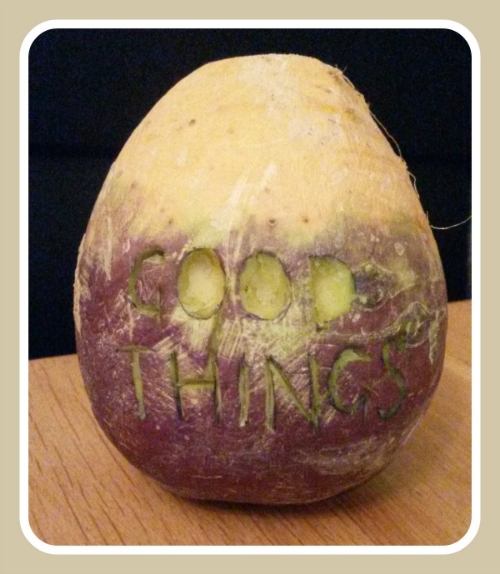 This is the 'Good Things Turnip'&nbsp;Ok it's technically a swede but hey... this was created after an idea popped into my head after a pretty ugly bout of self doubt... the idea made me laugh and feel so much better, so I&nbsp;went and created it! …