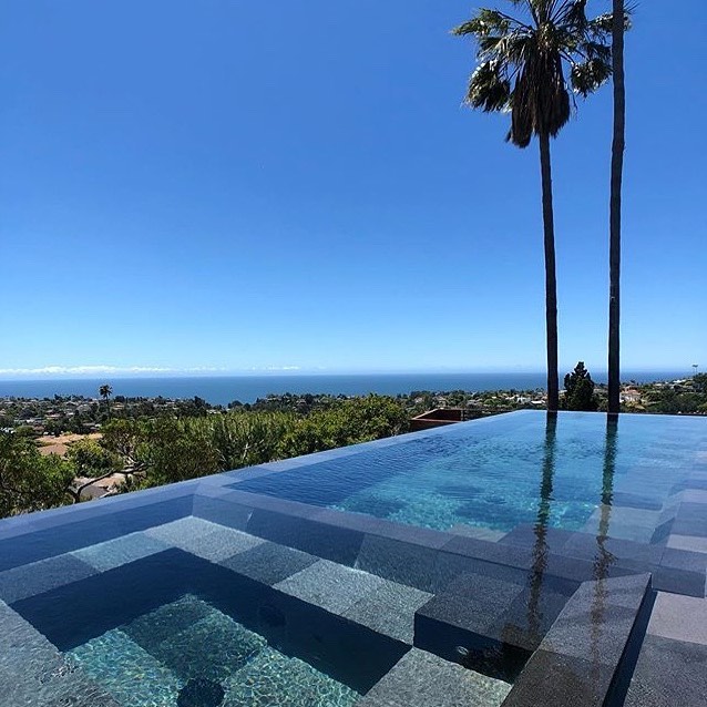One of our #modernpools in #pacificpalisades with our #balinese #lavastone call us @moderndesignbuild for our #lavastone from #bali