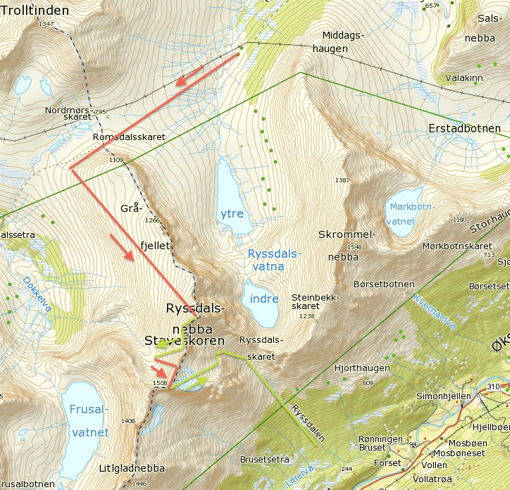 Ryssdalsnebba, 1618moh/Storgladnebba, 1508moh
