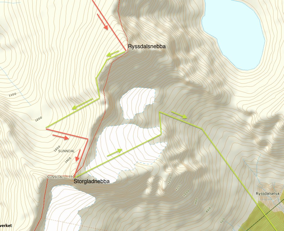 Ryssdalsnebba, 1618moh/Storgladnebba, 1508moh