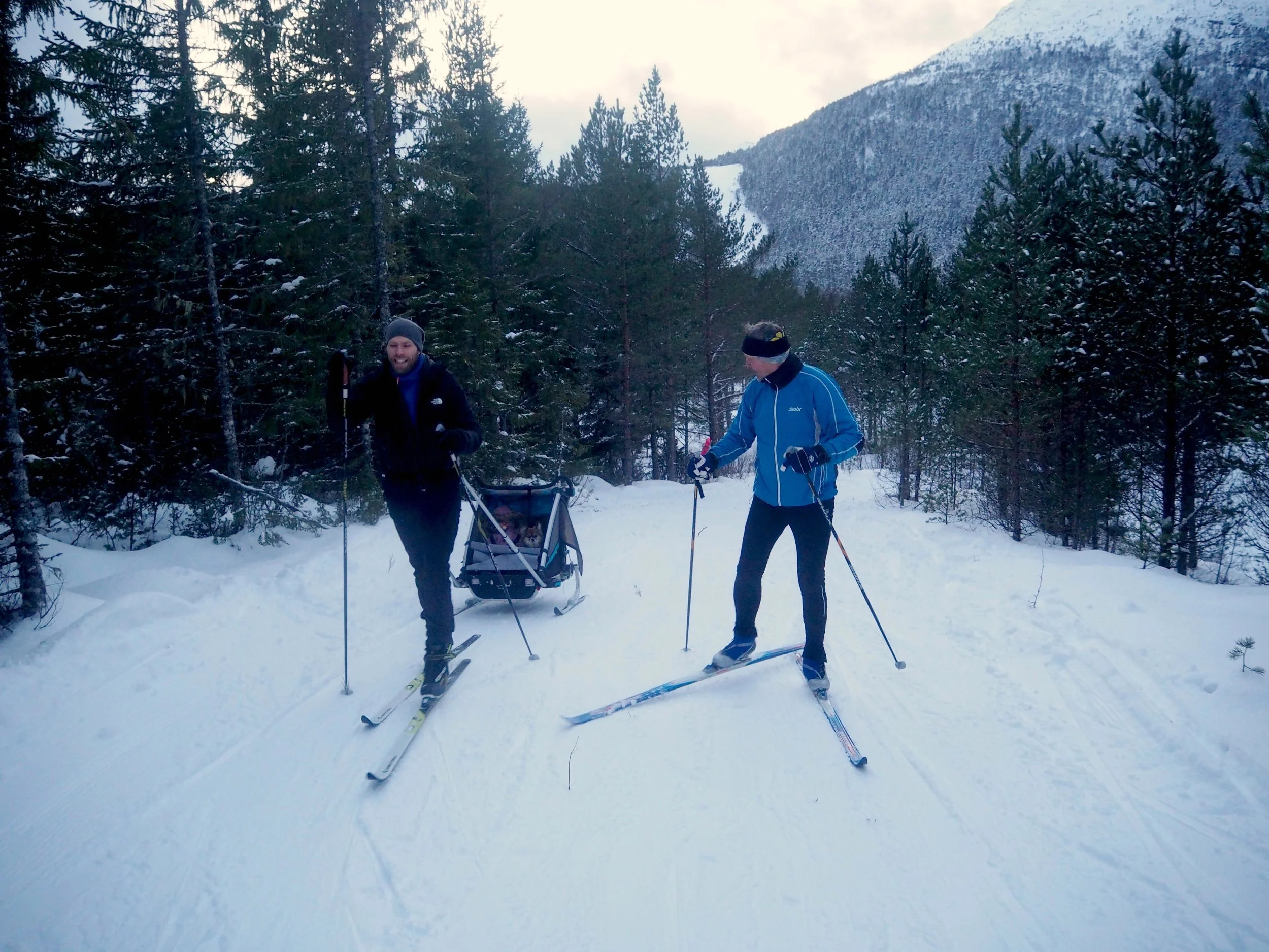 Prestmyra, langrenn, Frei. Thule Sport 2 sportsvogn som pulk med skikit
