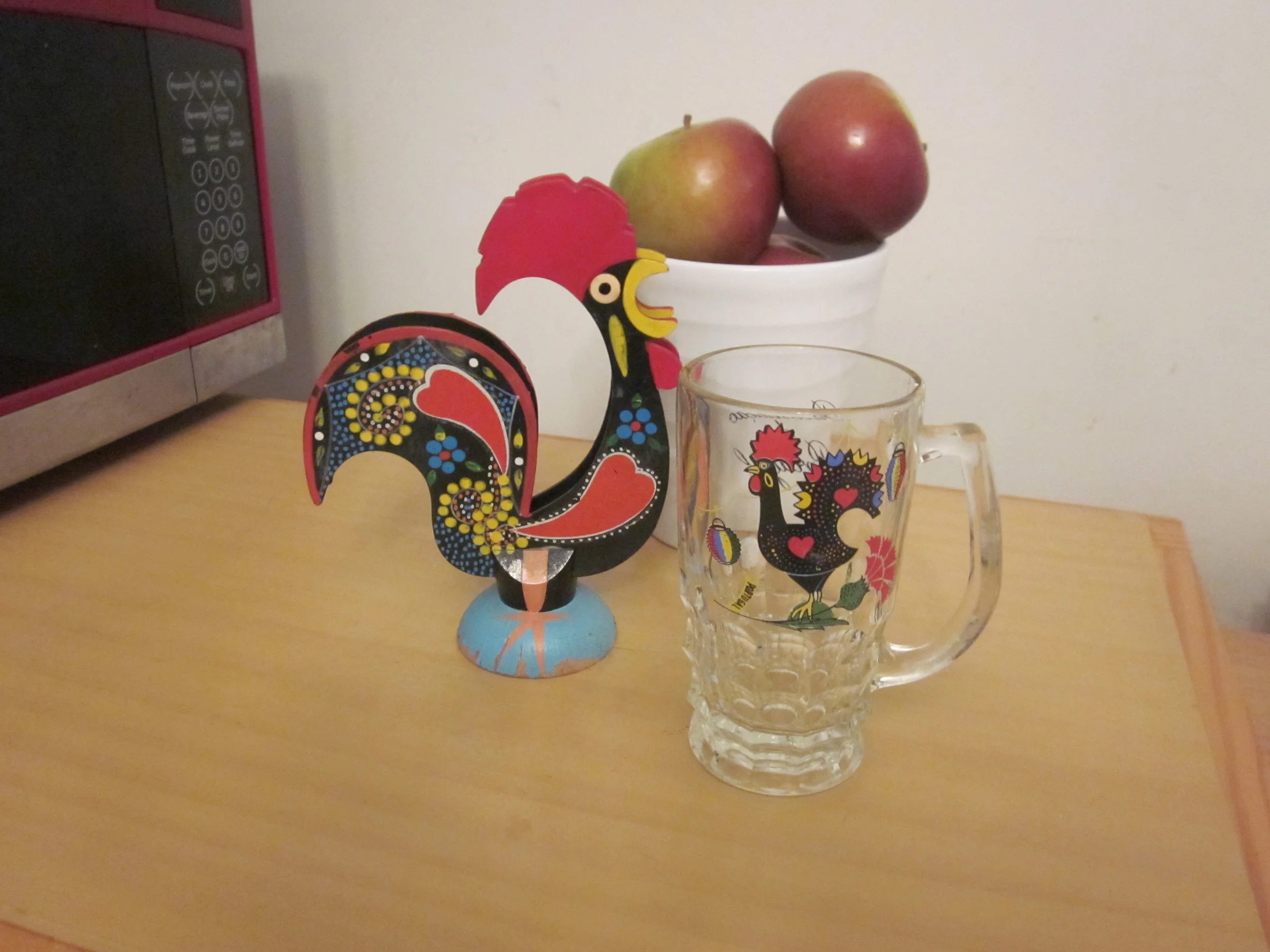 WAKE-UP CALL This rooster, a well-loved symbol of Portugal, graces the coffee mug and napkin holder, both gifts from my late Tia Mary.