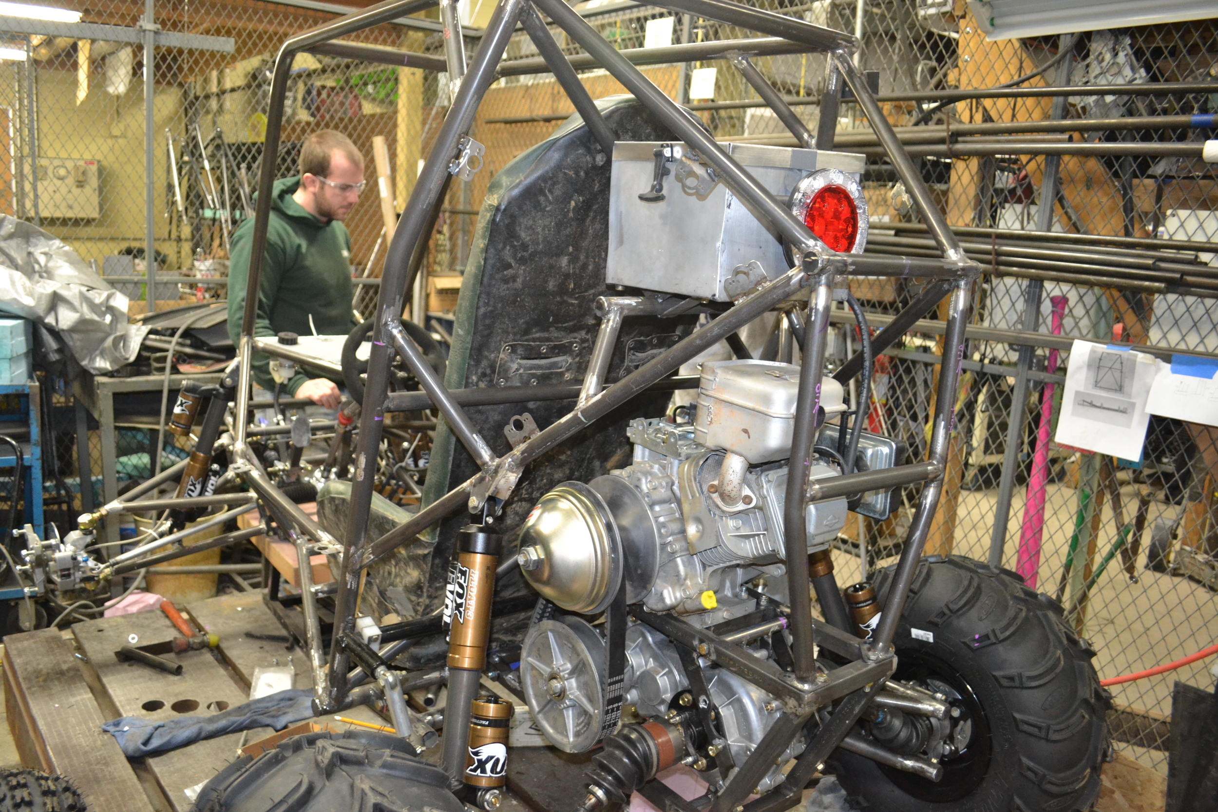 New car all assembled just before being broken down for sandblasting, powder-coating, and anodizing.