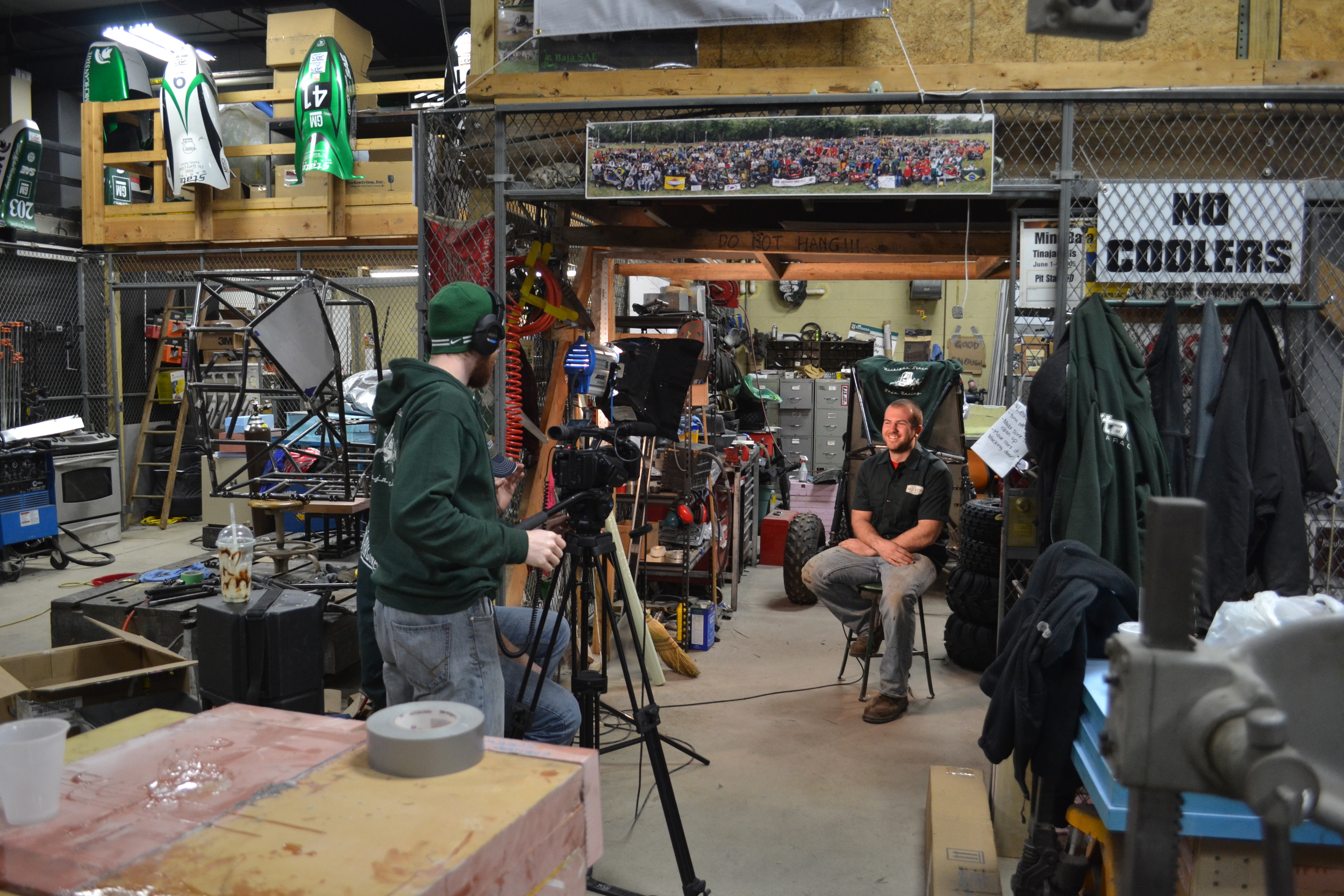 Chief Engineer Tom Dionne being interviewed out at the shop for the videos.